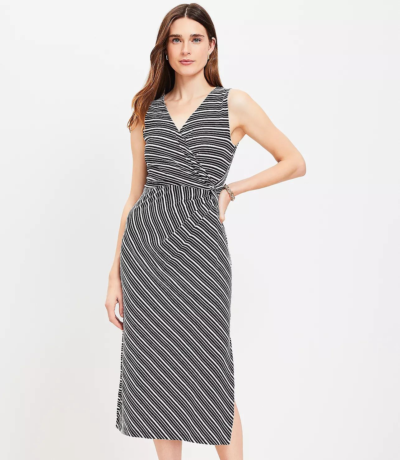 Stripe Knotted Crossover Midi Dress | LOFT