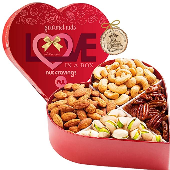 Valentines Day Gourmet Nuts Gift Basket, Love in A Box Heart Shaped Romantic Arrangement (4 Assor... | Amazon (US)