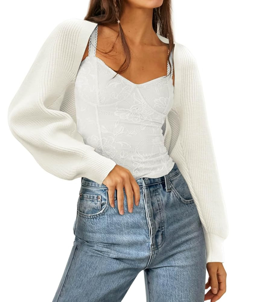 Zwurew Women's Bolero Shrug Sweater 2025 Knitted Long Sleeve Open Front Cropped Cardigan Shrugs S... | Amazon (US)