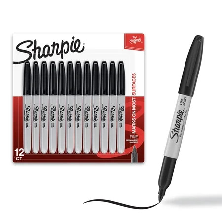 Sharpie Permanent Markers, Fine Point, Black, 12 Count | Walmart (US)