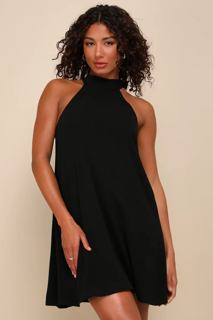 Love of Mine Black Halter Swing Dress | Lulus