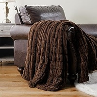 BATTILO HOME Beige Faux Fur Throw Blanket, Double Side Reversible Ruched Rabbit Fur Blanket for C... | Amazon (US)