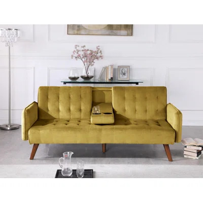 Zaria Velvet 72'' Square Arm Sofa Bed Corrigan Studio® Fabric: Vivid Yellow | Wayfair North America