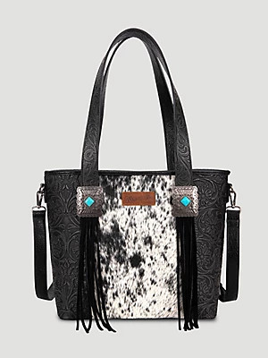 Women's Cowhide Fringe Tote in Black | Wrangler