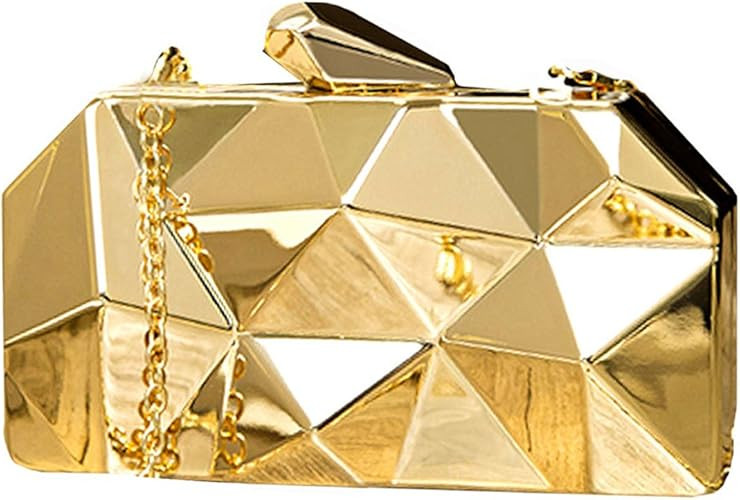 Reberomantic Women Lattice Pattern Metal Handbag Chain Geometric Evening Clutch Purse, Gold: Hand... | Amazon (US)