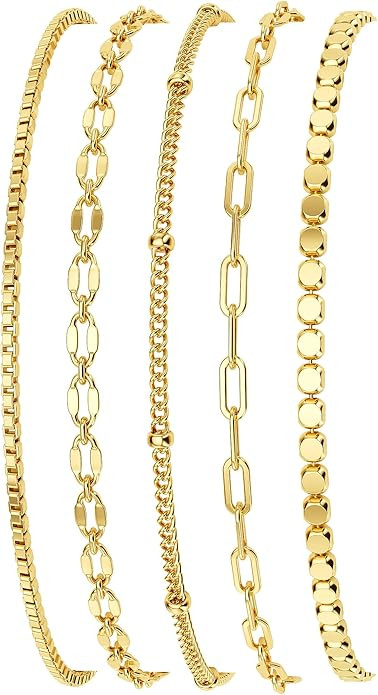 MBW Gold Bracelets for Women Trendy, Dainty 14K Gold Plated Bracelet Stack Beaded Chain Bracelet ... | Amazon (US)