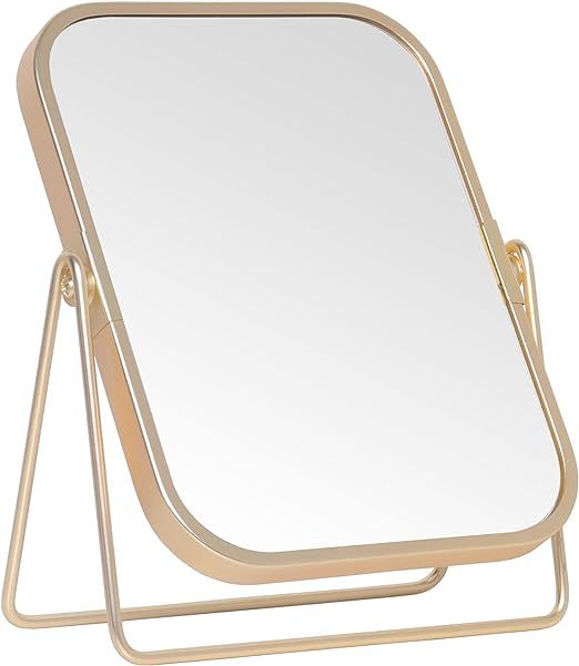 LONGSHENG - SINCE 2001 - Gold Tabletop Makeup Mirror Double Side Square Vanity Mirror Desk Mirror... | Amazon (US)