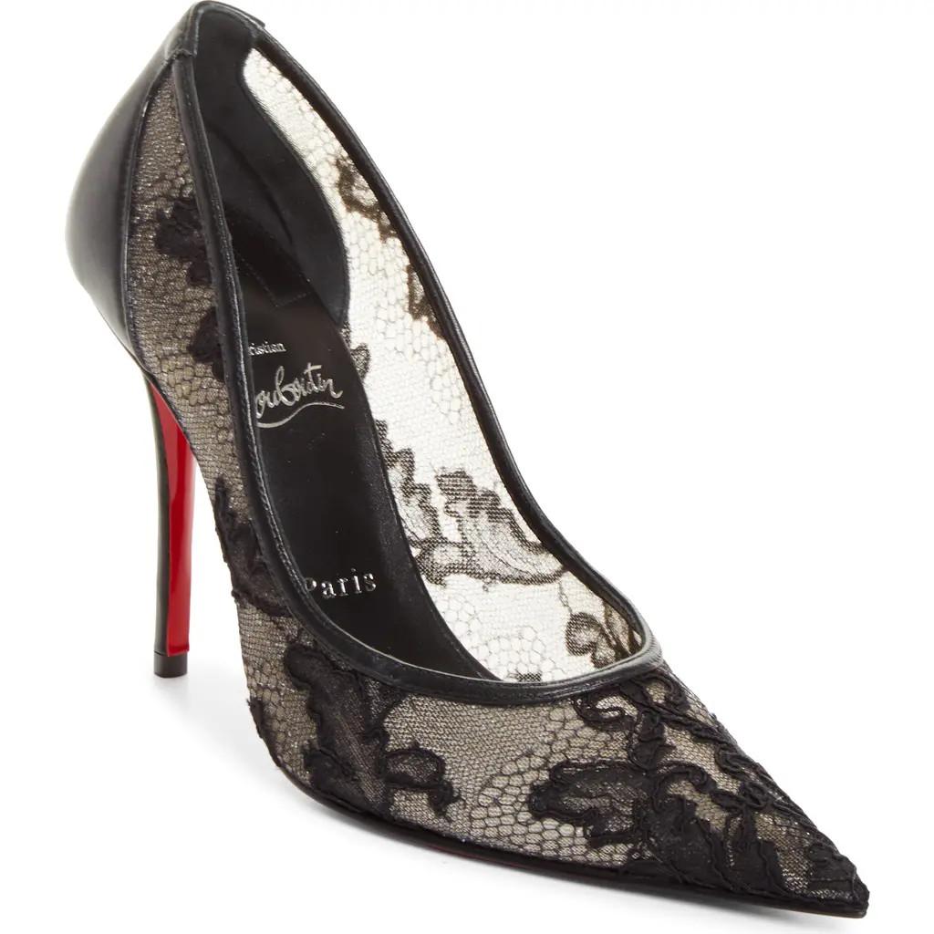 Christian Louboutin Miss Z Pointy Toe Lace Pump in Black/Black at Nordstrom, Size 12Us | Nordstrom