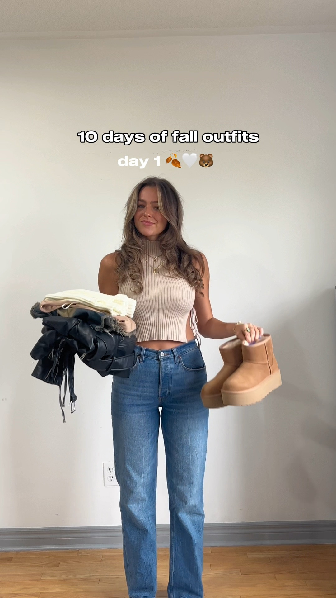 Beige high neck top with side cutouts! Super cute for layering in the fall🍂 