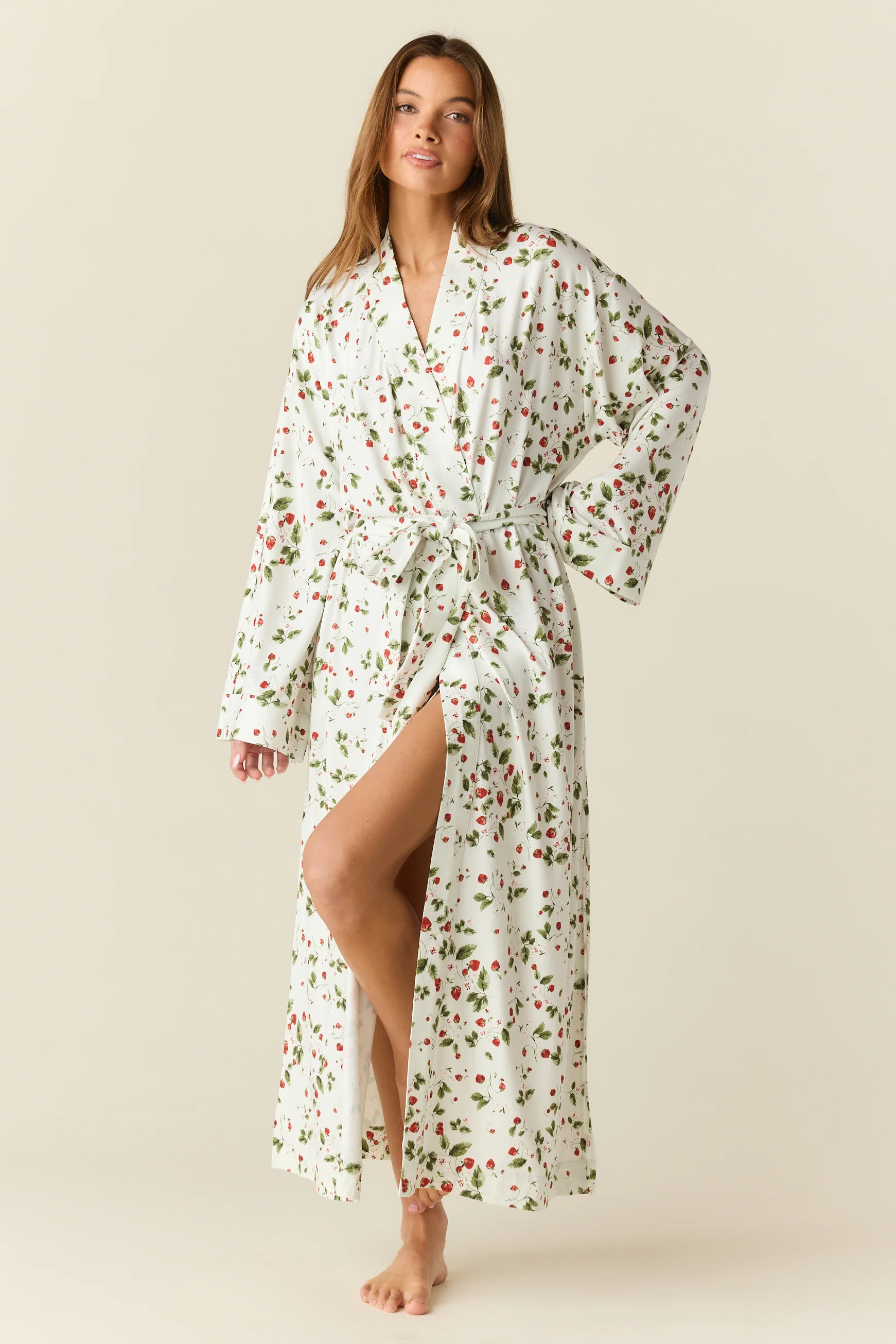 Kaia Cloud Jersey Kimono Robe in Strawberry Bliss | MASONgrey