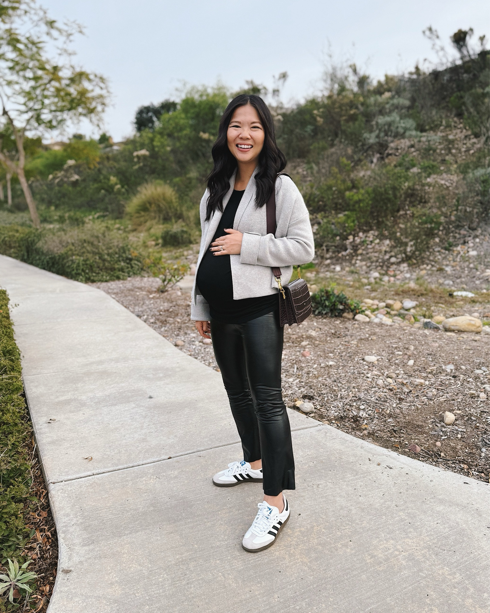 Gray cardigan (S)
Gray cropped cardigan
Black maternity top (S)
Black long sleeve top
Black maternity pants (S)
Black maternity faux leather pants
Adidas Sambas sneakers (TTS)
Burgundy bag
Maternity outfit
Date night outfit
Amazon fashion

#LTKStyleTip #LTKFindsUnder50 #LTKBump