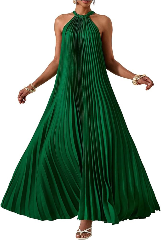 OYOANGLE Women's Summer Maxi Dress Wedding Guest Party Sleeveless Pleated Long Flowy Beach Vacati... | Amazon (US)