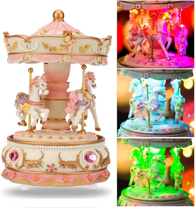 LOVE FOR YOU Gift Wrapped Xmas Music Box Carousel Horse Color Changing LED Lights Musical Unicorn... | Amazon (US)