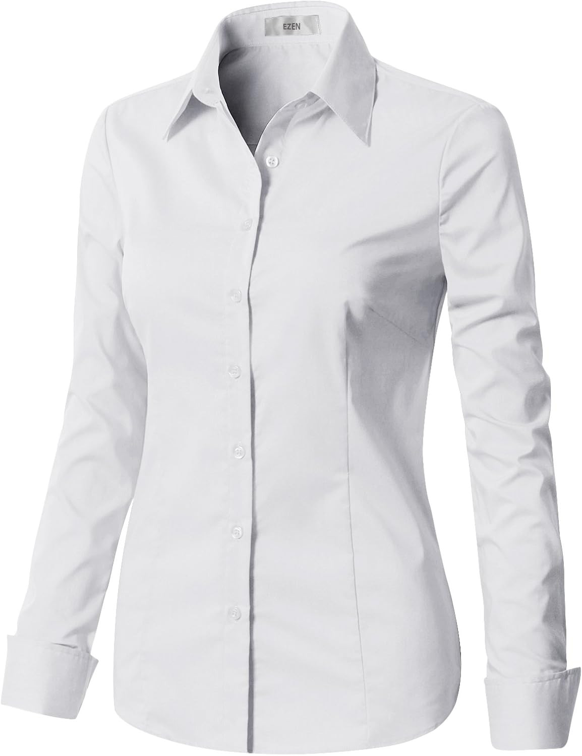 EZEN Womens Slim-Fit Long Sleeve Stretchy Button Down Collar Office Formal Casual Shirt Blouse | Amazon (US)
