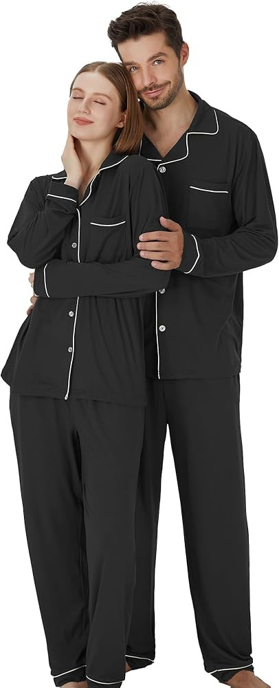 Matching Pajamas for Couples, Button Up Pjs Set for Men and Women Soft Warm Loungewear | Amazon (US)