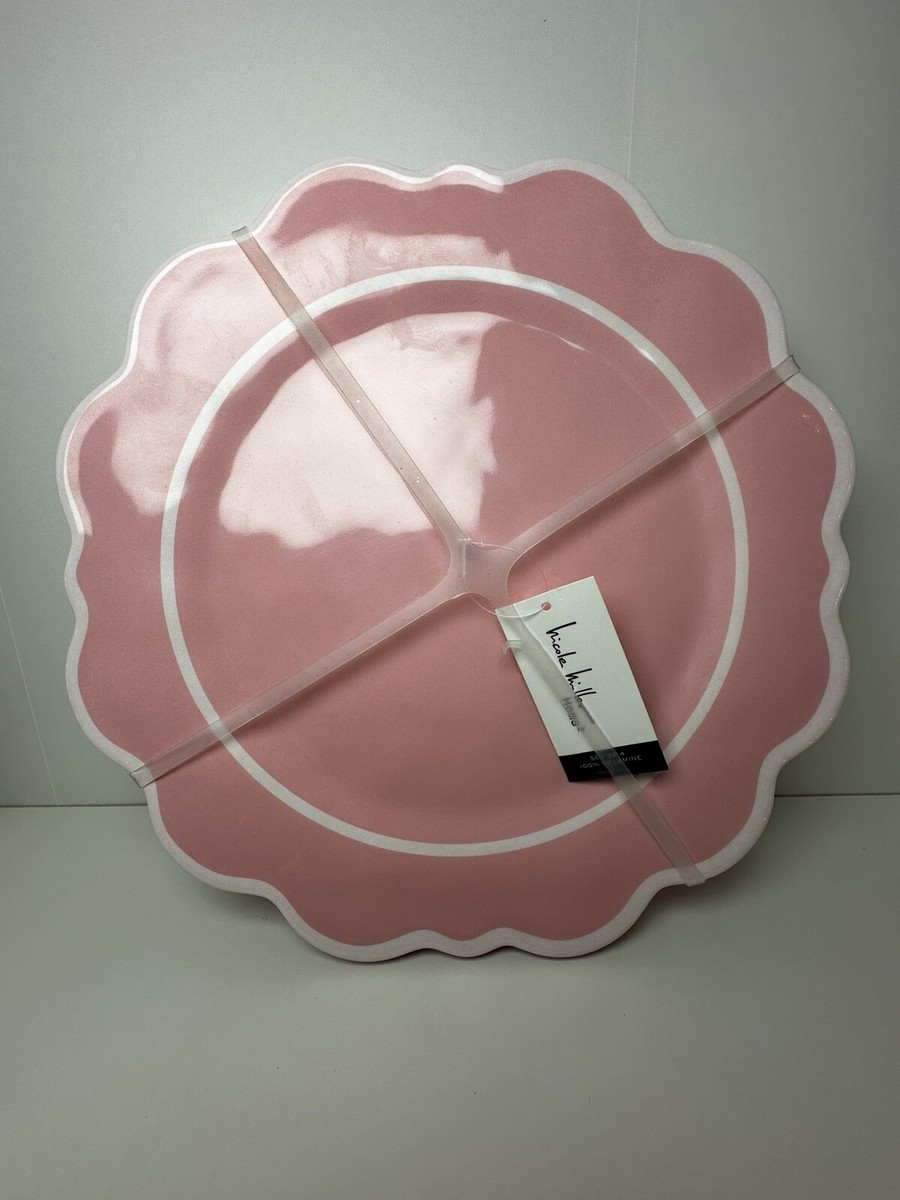 Nicole Miller Pink and White Melamine 11” Dinner Plates Set of 4 NEW | eBay US