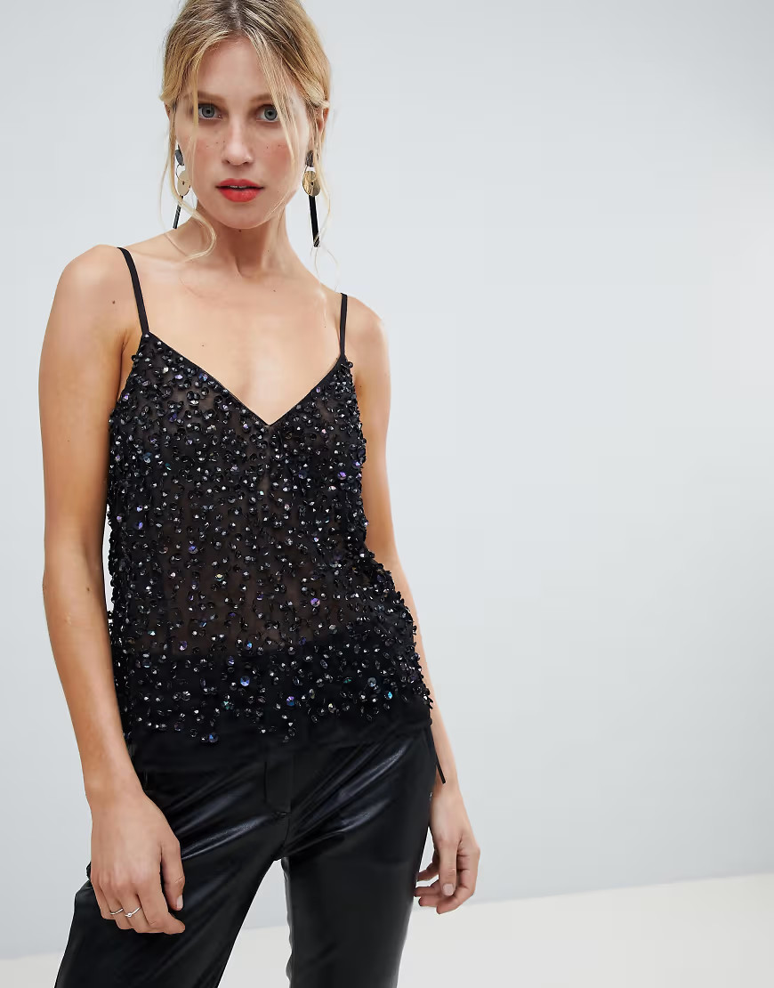 ASOS DESIGN cami top with sequin embellishment-Black | ASOS (Global)