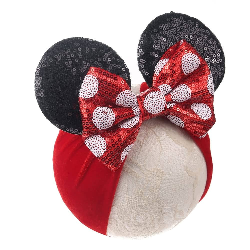 JIAHANG Baby Girl Mouse Ears Headwrap with Sequin Polka Dot Bow, Velvet Turban Hairband, Hair Bow... | Amazon (US)