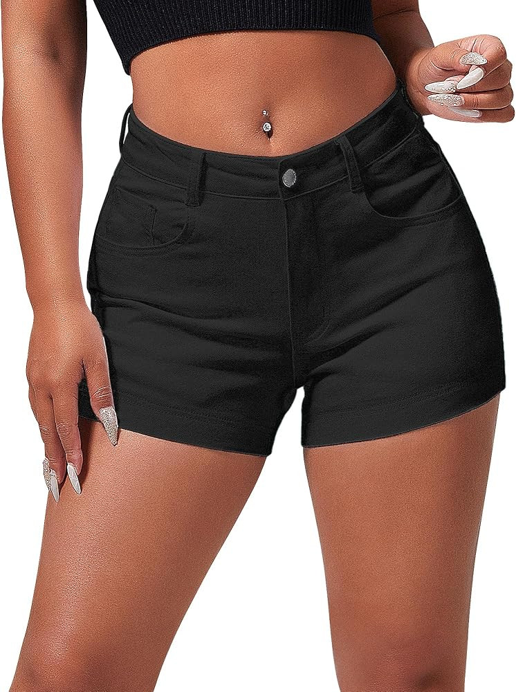 roswear Women's Casual Summer High Waisted Basic Jean Shorts Stretchy Denim Shorts | Amazon (US)