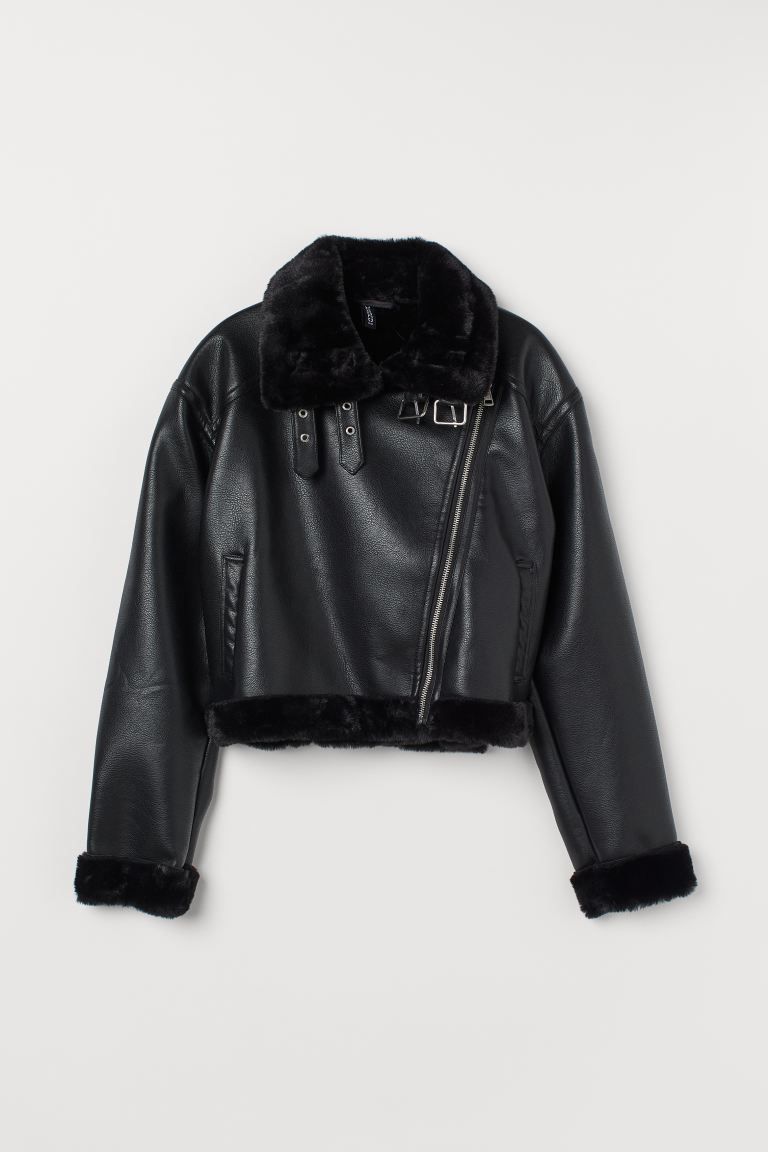 Faux fur-detail biker jacket | H&M (UK, MY, IN, SG, PH, TW, HK)