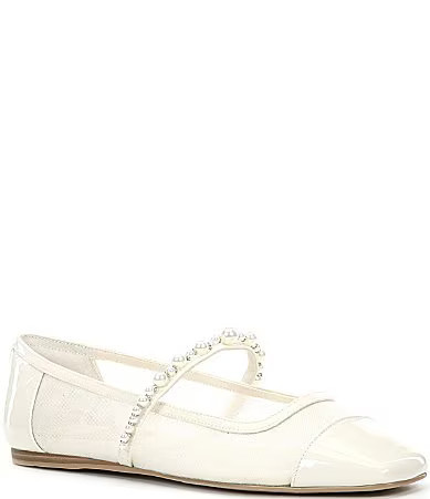 Dolce Vita Rollin Pearl Leather Cap Toe Mesh Mary Jane Ornamented Strap Ballet Flats - 9.5 | Dillard's