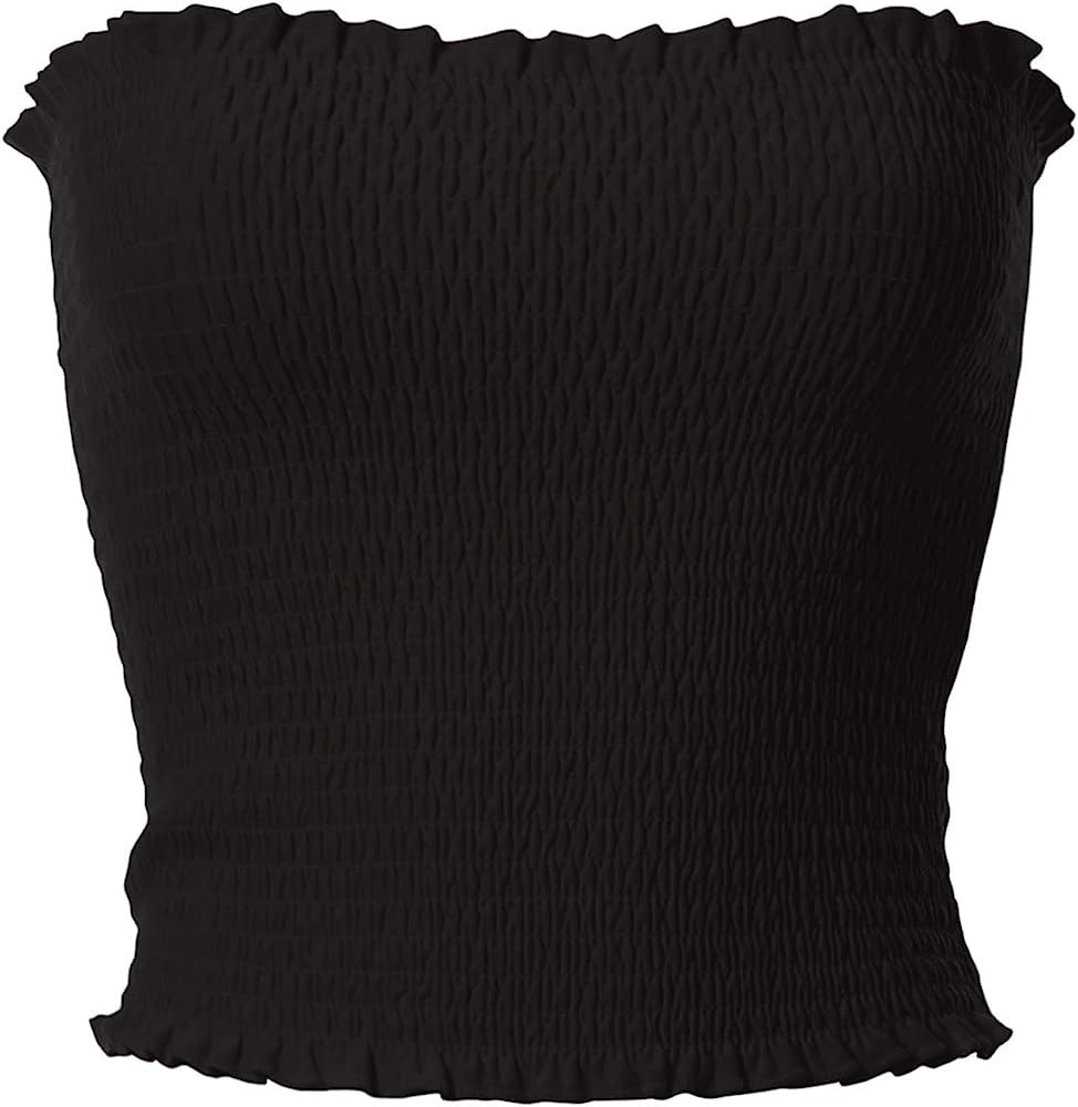 MixMatchy Women's Floral Print Smocked Lettuce Edge Crop Tube Top | Amazon (US)