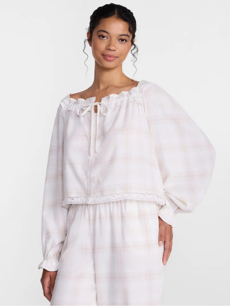 Joyspun Women's Flannel Peasant Sleep Top with Long Sleeves, Sizes XS-2X | Walmart (US)