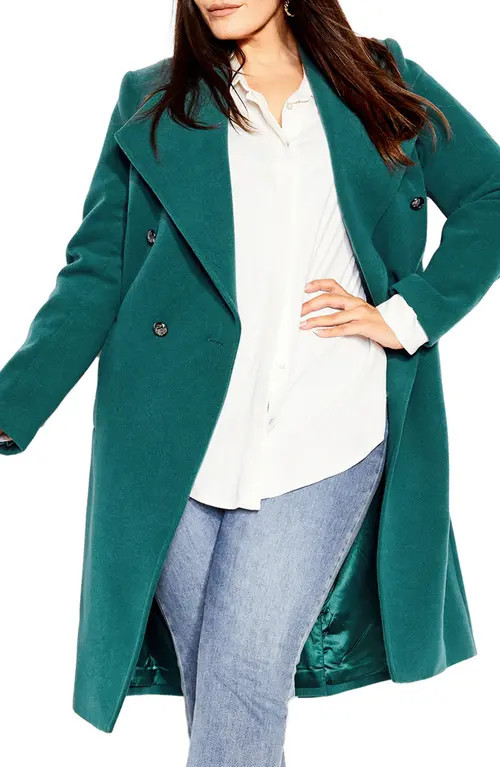 City Chic Callie Belted Coat in Green at Nordstrom, Size Xs | Nordstrom