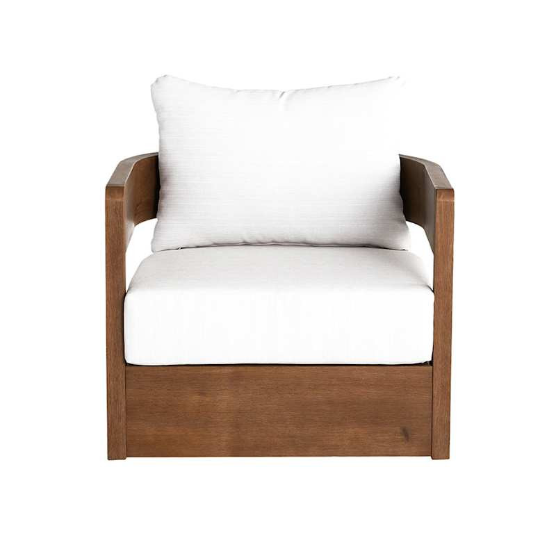 Oakes Driftwood Finish Acacia Wood with Ash Cushions Swivel Patio Armchair | At Home