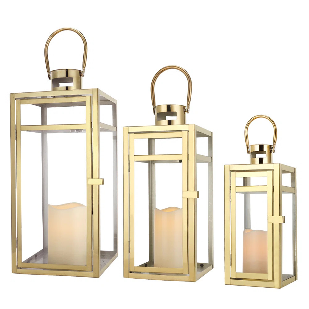 Stainless Steel Candle Lantern Set - Assorted Sizes (12/15/19 Inch) | Wayfair North America