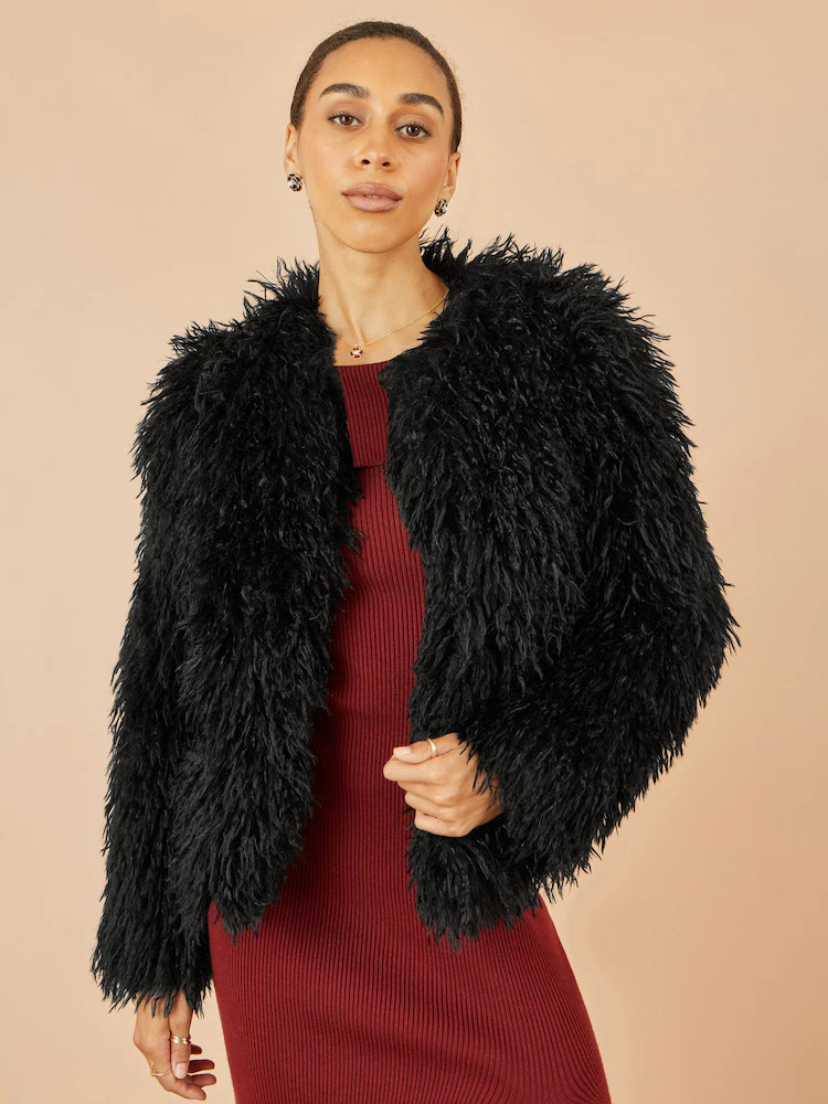 Yumi Black Luxe Fluffy Faux Fur Coat | Next AU