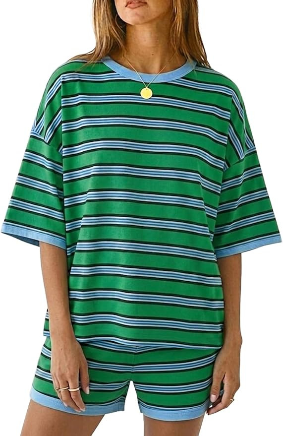 Tankaneo Womens Pajama Sets 3/4 Sleeve Oversized Tops & Loose Fit Shorts Lounge Set with Pockets ... | Amazon (US)
