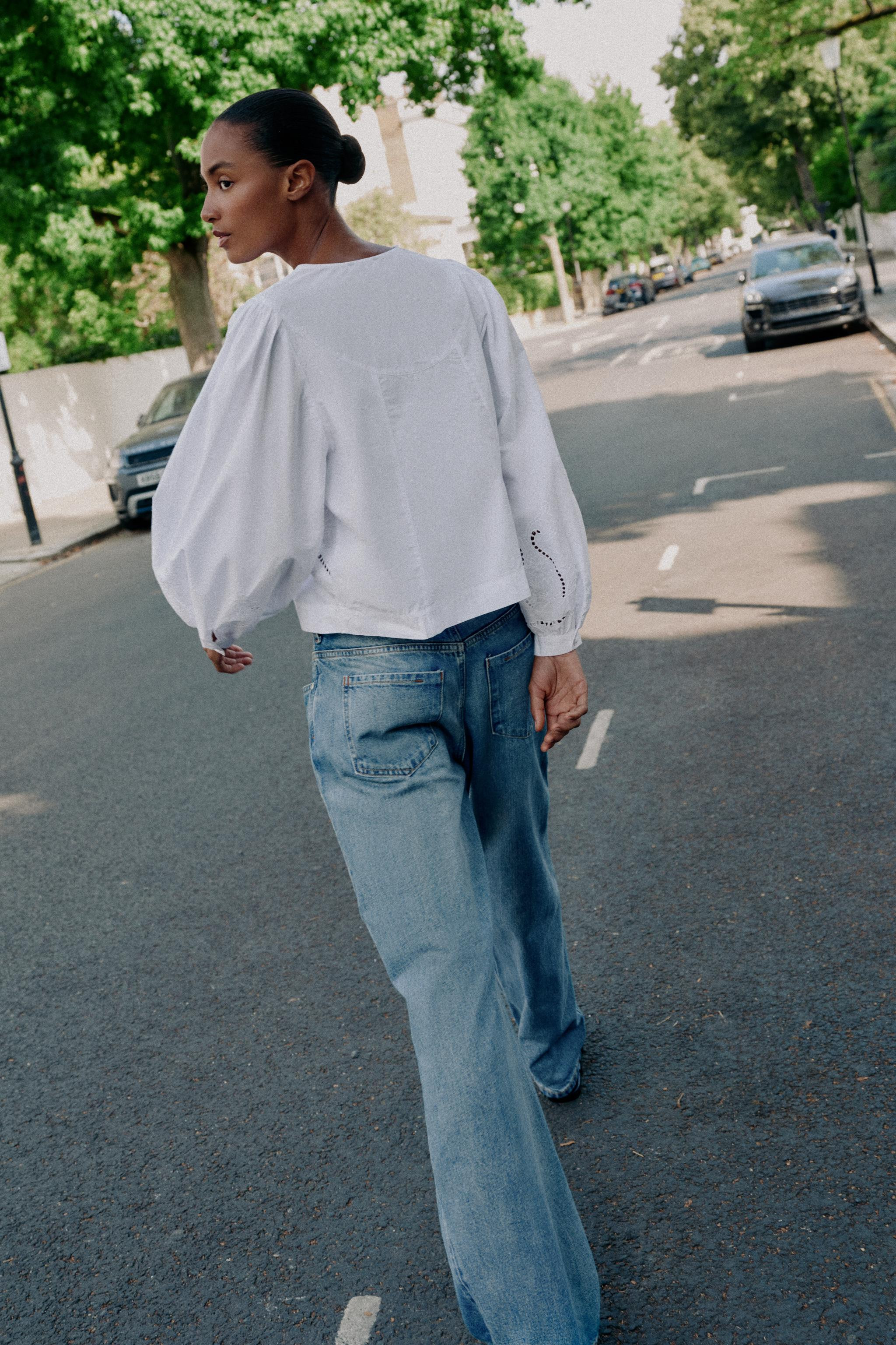 V-neck shirt featuring pintuck details and long sleeves with embroidery. Finished with lace trim.... | Zara US