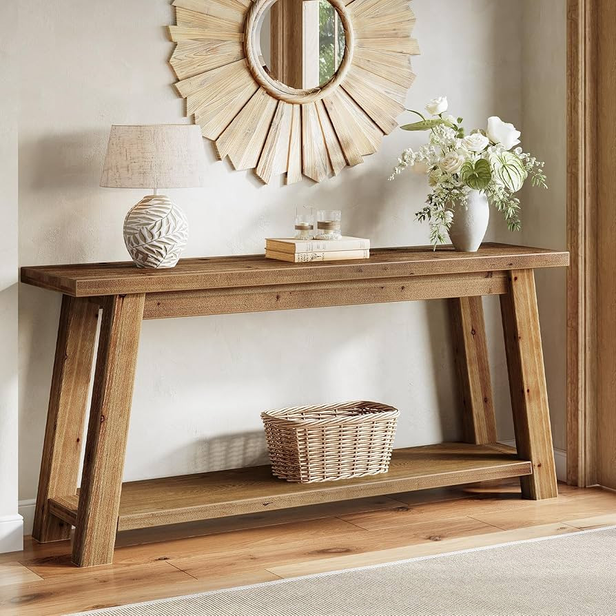 LITTLE TREE 70.9" Solid Wood Console Table for Entryway, 2-Tier Sofa Table Behind Couch, Farmhous... | Amazon (US)