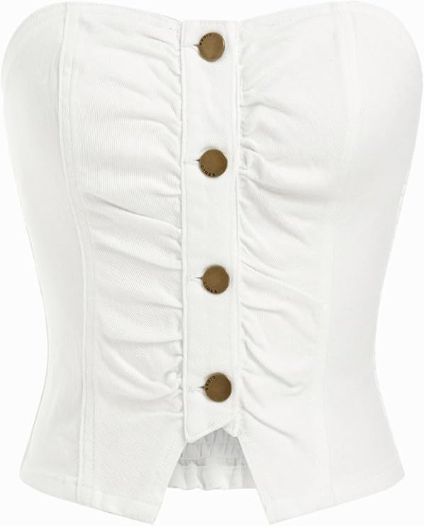 CIDER Denim Tube Tops for Women Going Out Button Down Crop Jean Top Trendy Summer Cowgirl Concert... | Amazon (US)