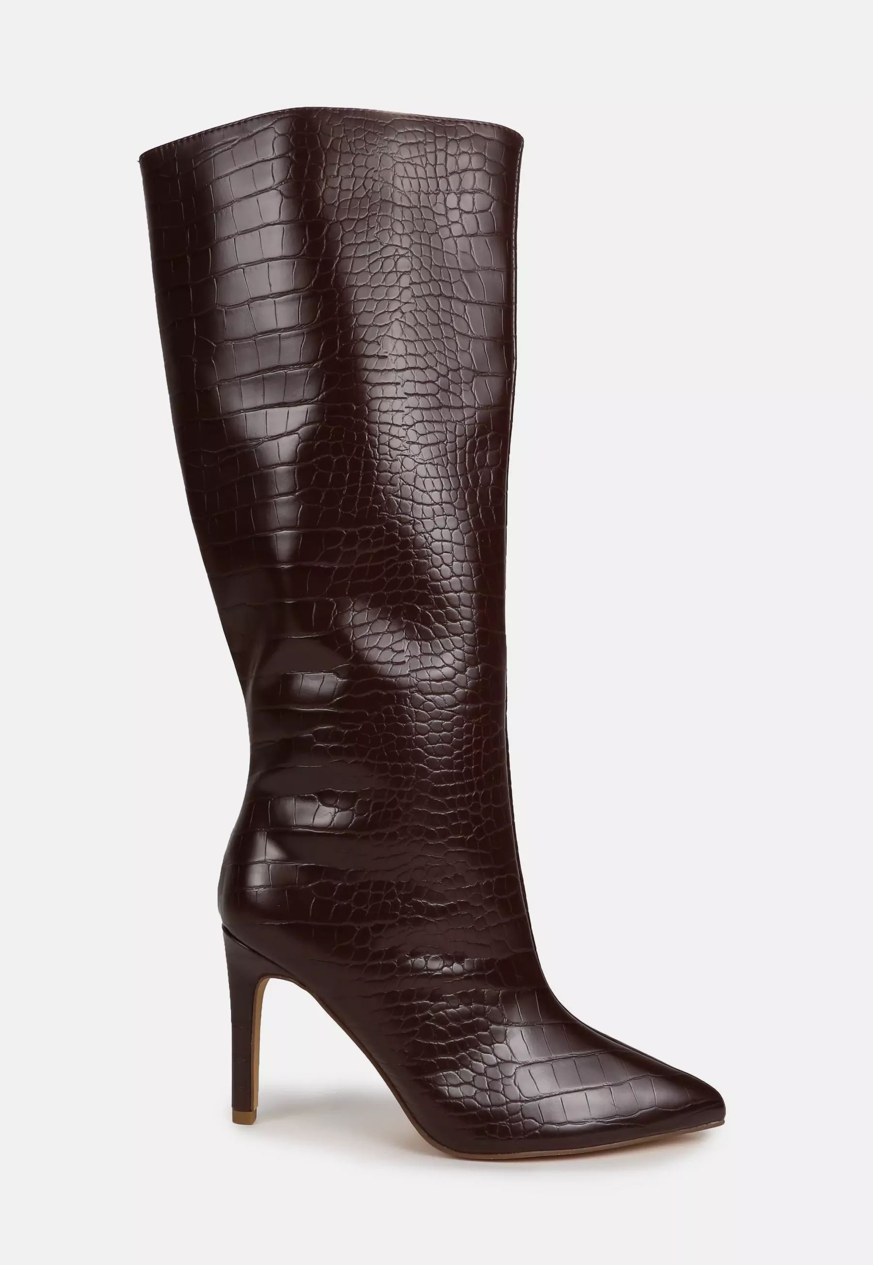 Missguided - Chocolate Mock Croc Tubular Calf Stiletto Boots | Missguided (US & CA)