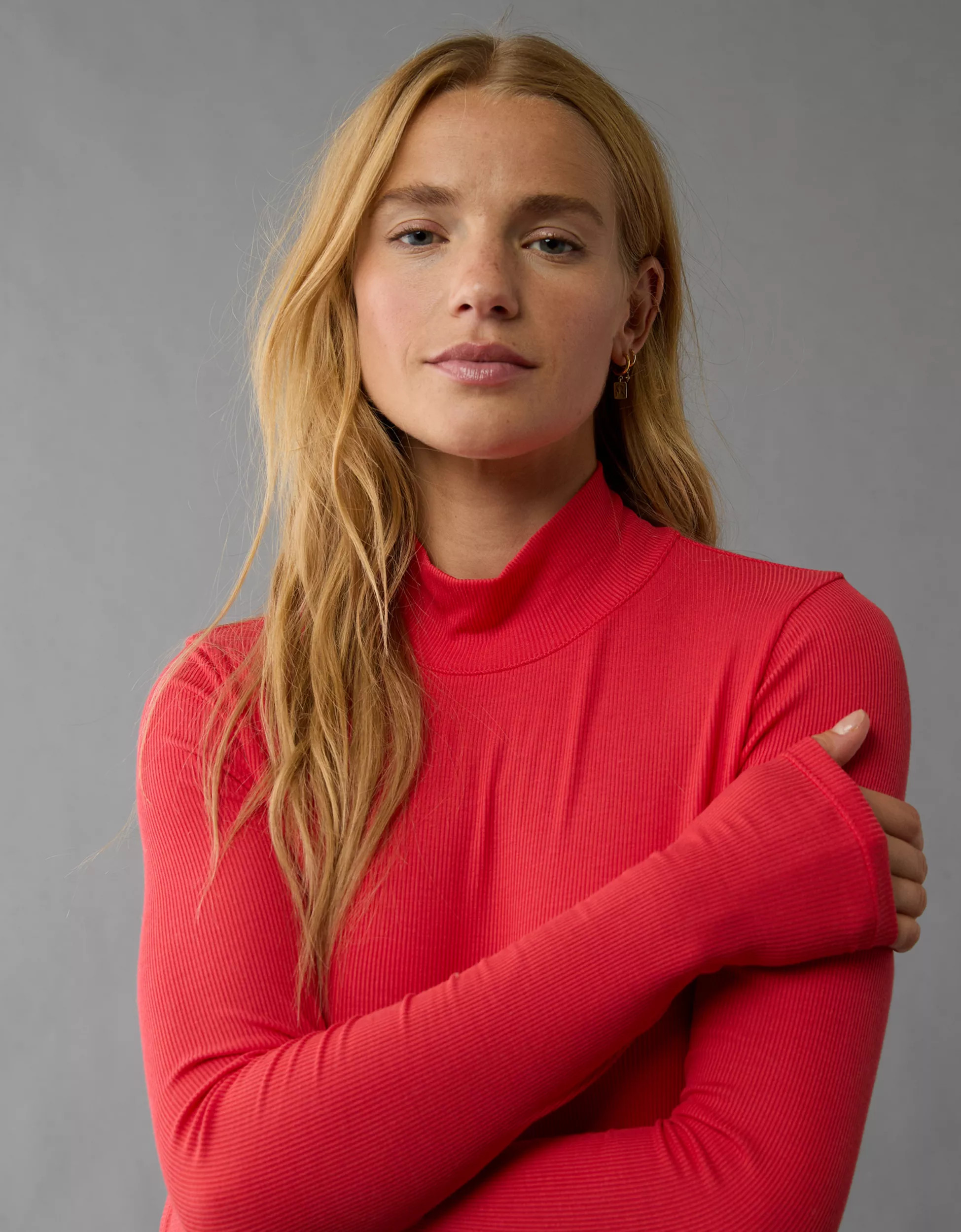AE Soft & Sexy Mock Neck Long-Sleeve T-Shirt | American Eagle Outfitters (US & CA)