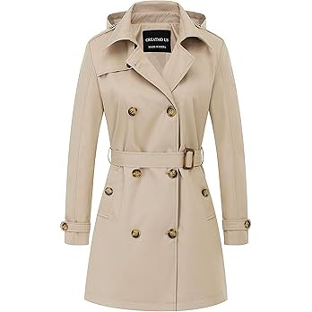 CREATMO US Women's Trench Coat Double-Breasted Classic Lapel Overcoat Belted Slim Outerwear Coat ... | Amazon (US)
