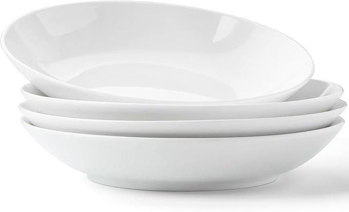 Pasta Bowls, 25.7oz Salad Bowl White Bone China Soup Bowls, 8 inch Pasta Bowls Set of 4 Lighten W... | Amazon (US)