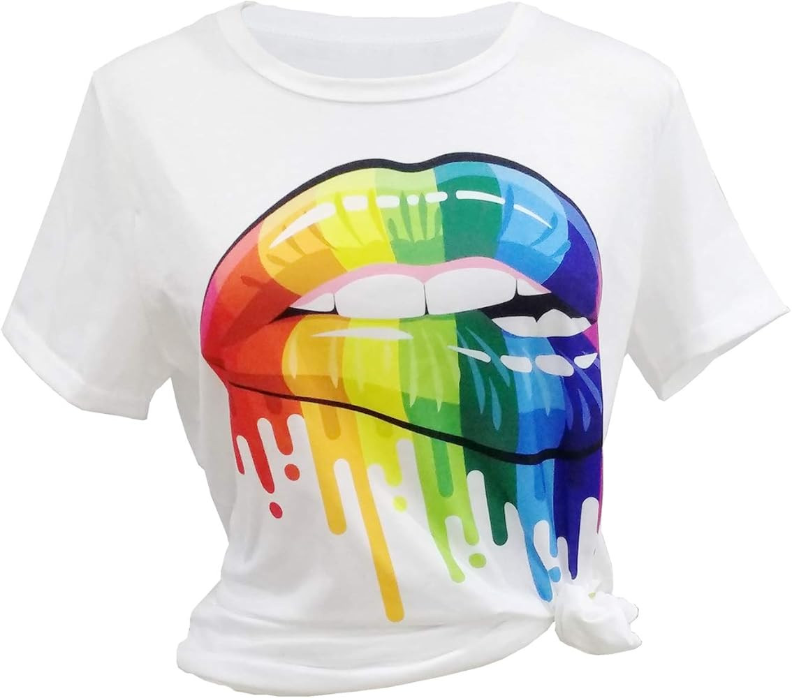 Womens 80s T-Shirt Print Casual Color Lips Graphic Tees Short Sleeve Summer Tops with Funny Graph... | Amazon (US)