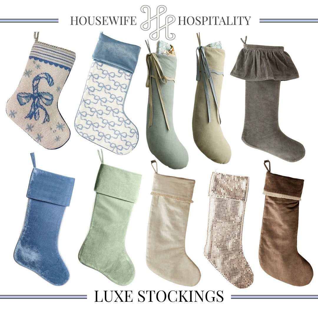 If you’re in the market for a new set of Christmas stockings to hang by your fireplace mantle this holiday season these gorgeous luxe stockings come in various shades from grandmillennial blues & greens to more coastal browns and grays  

#LTKParties #LTKSeasonal #LTKHoliday