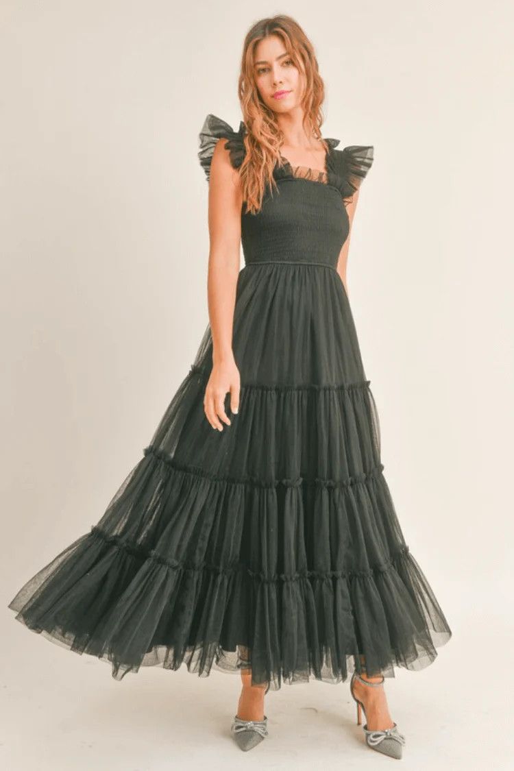 Fiori Tulle Tiered Maxi Dress - Black Dress - Confete  - Holiday Winter Styletip Nap Dress Dupe   | Confête