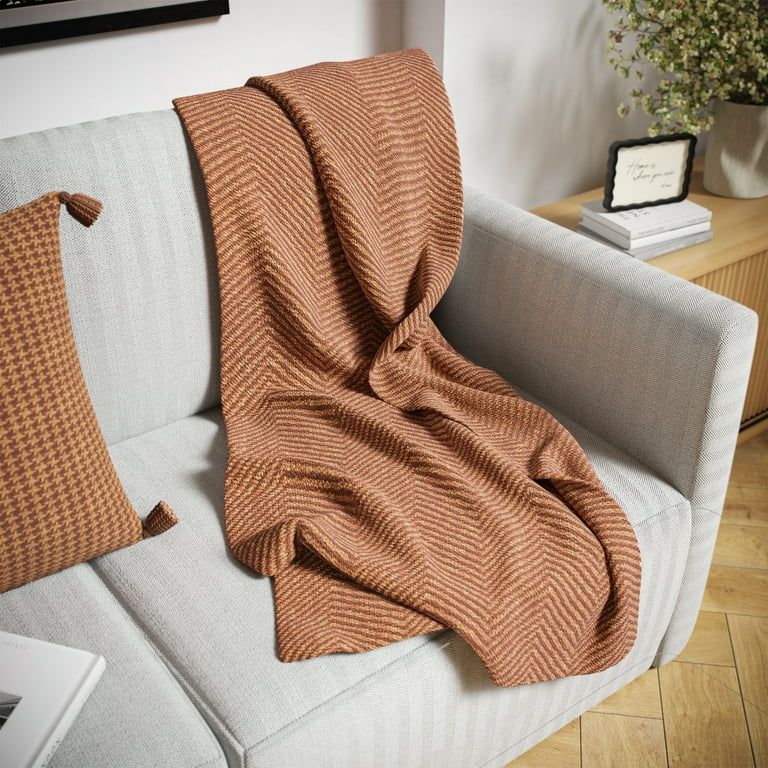 Beautiful Rust Woven Herringbone Throw by Drew Barrymore, 50" x 60" | Walmart (US)