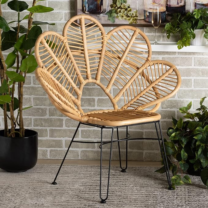 bali & pari Garan Modern Bohemian Natural Rattan and Black Metal Accent Chair | Amazon (US)