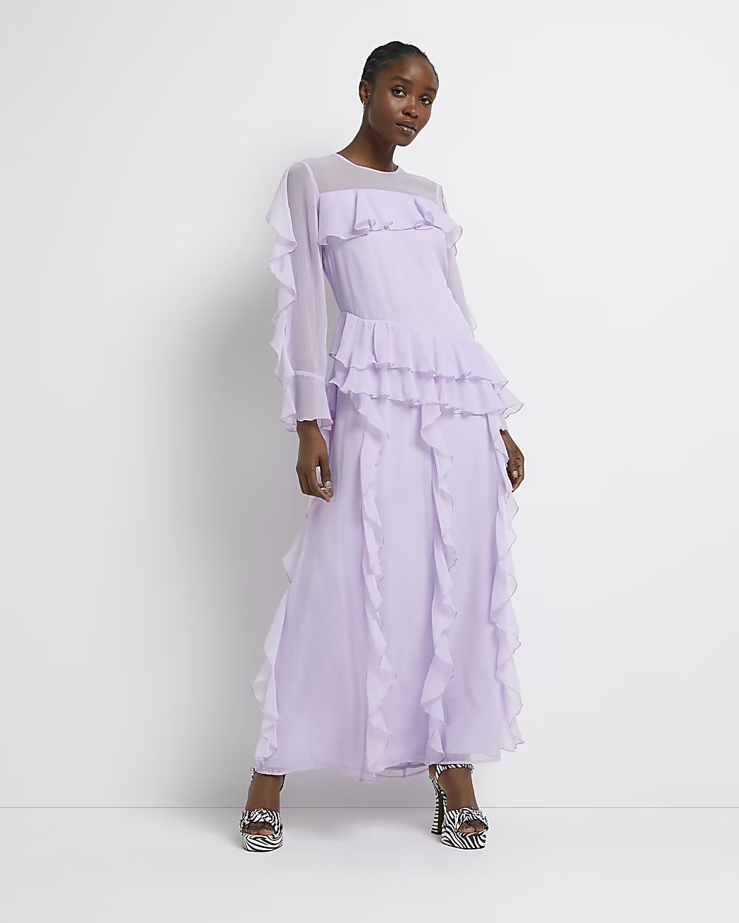 Purple ruffled shift maxi dress | River Island (UK & IE)