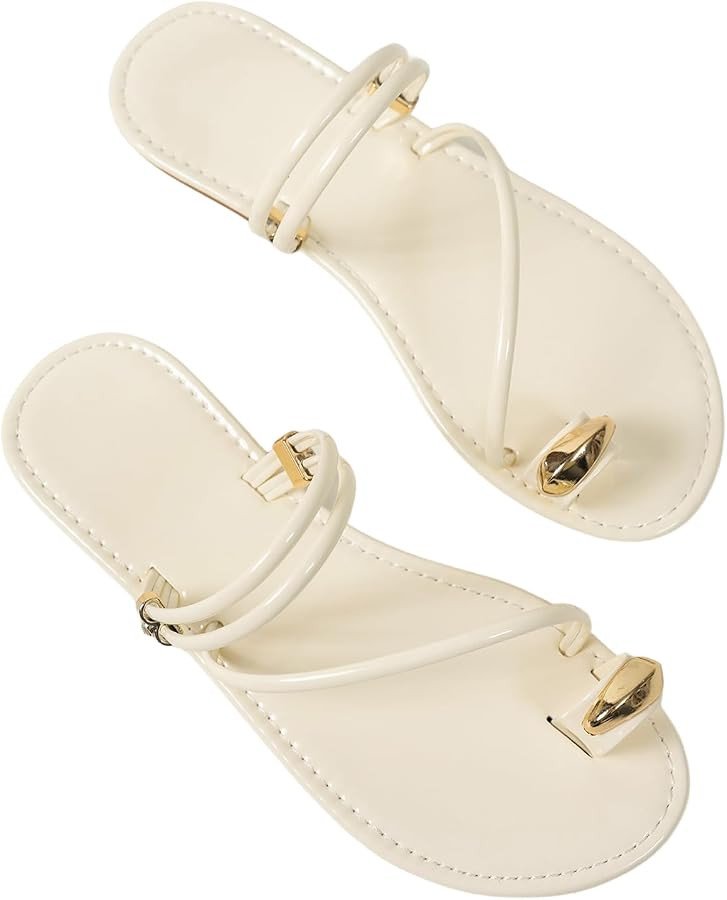 Verdusa Women's Metallic Open Toe Ring Sandals Summer Strappy Flat Sandals | Amazon (US)
