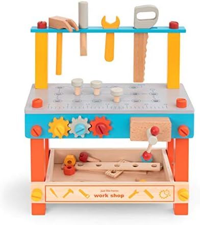 ROBUD Kids Tool Bench Small Kids Workbench Wooden Toddler Workbench Pretend Play Toy Construction... | Amazon (US)