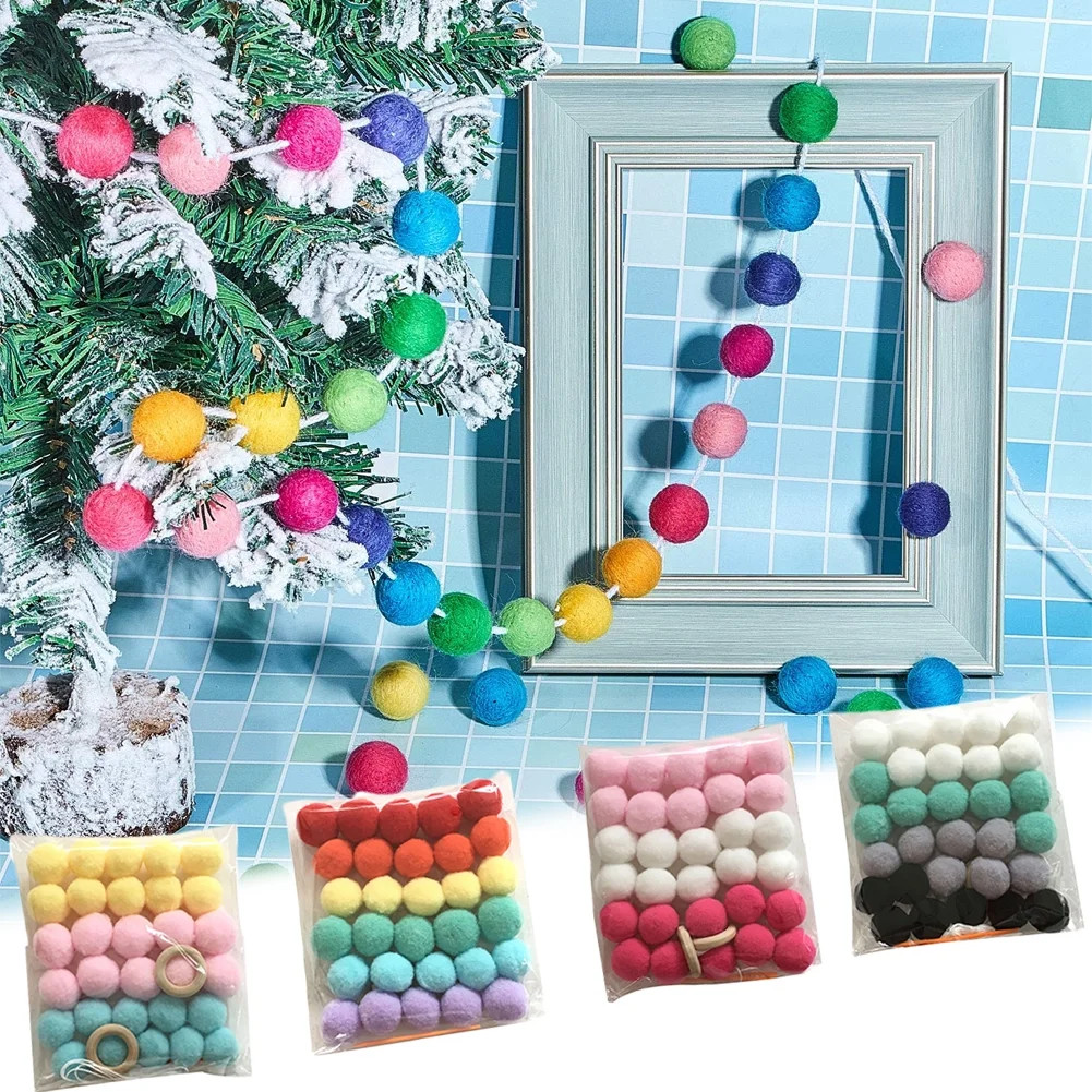 Visland Wool Felt Ball Garland Colorful Pom Pom Garland Handmade 6.5 Feet Long 30 Balls Felt Ball... | Walmart (US)