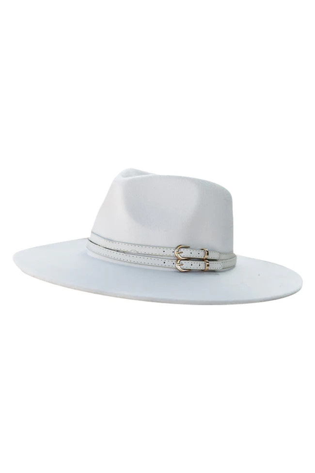 Down Memory Lane Ivory Double Belt Banded Fedora Hat | Pink Lily