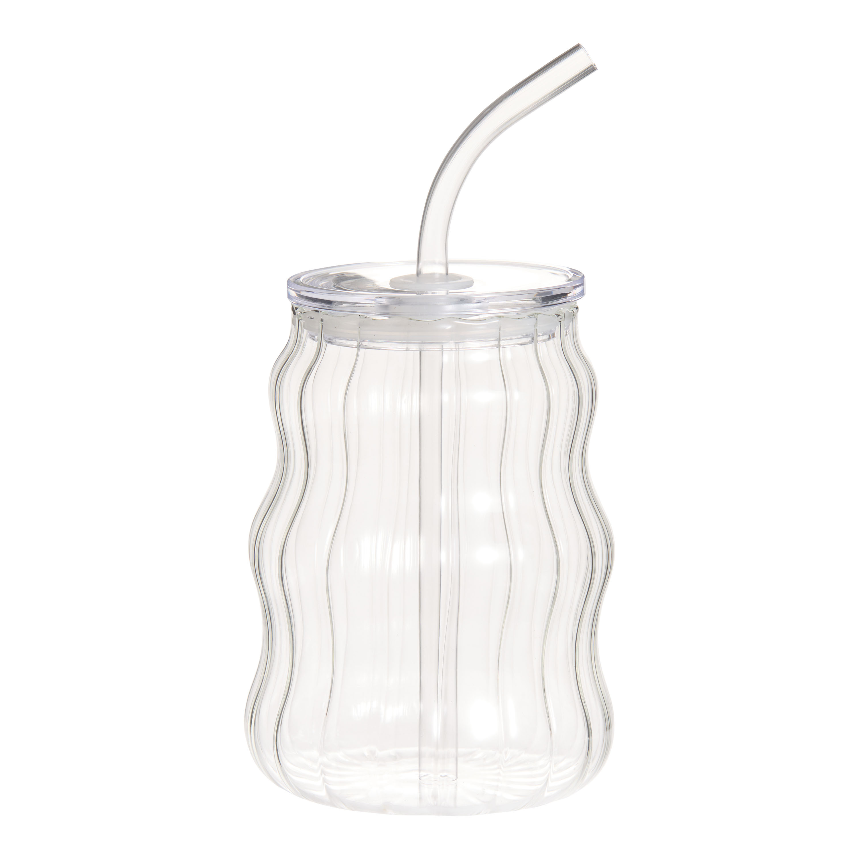 Glass Ribbed Wavy To Go Tumbler with Straw | World Market